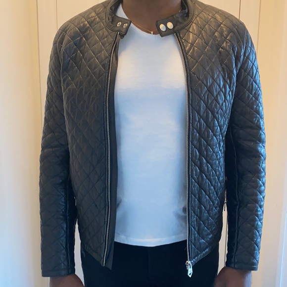 Redskin Mens Leather Quilted Biker Jacket - Picture 2 of 5